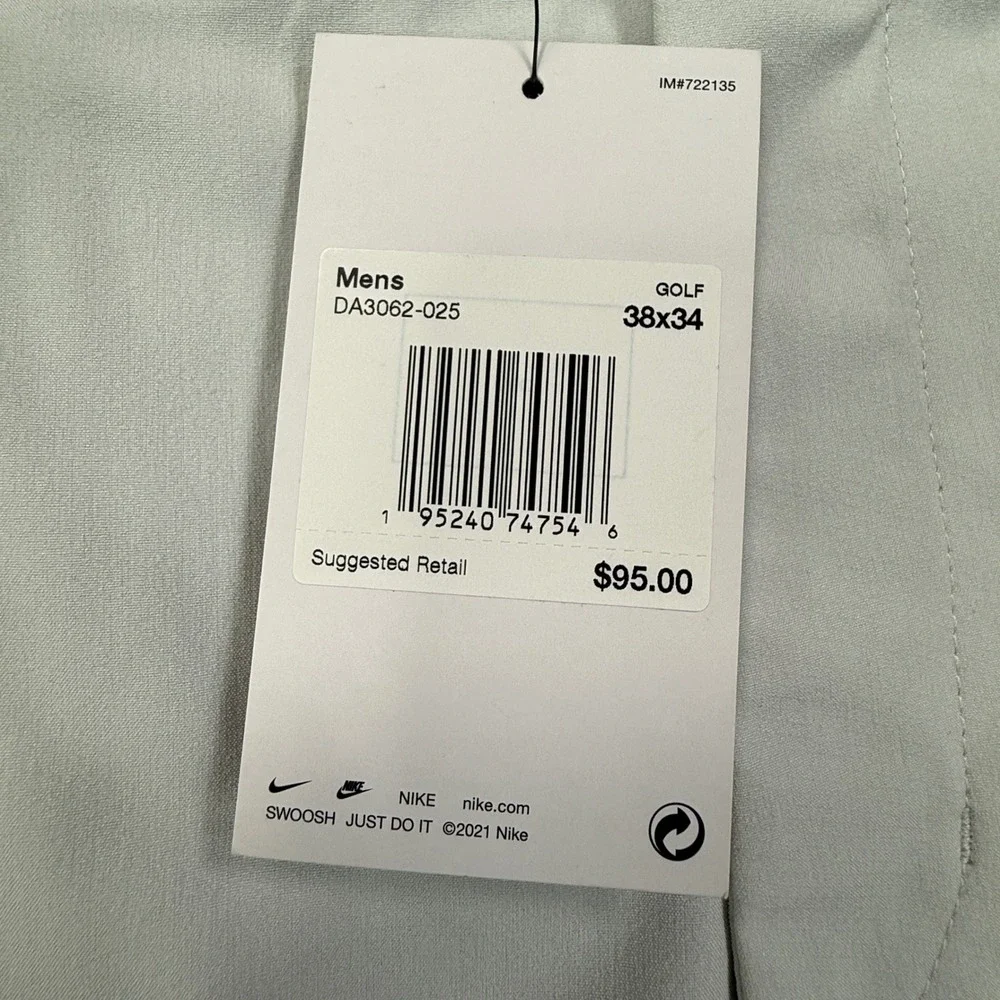 Nike Mens Size 38x34 Golf Pants Light Gray Dri-FIT Slim Fit DA3062-025 New